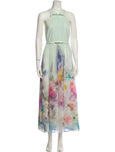 Pre-owned Ted Baker Printed Long Dress In Green