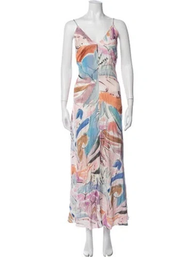 Pre-owned Ted Baker Printed Long Dress In Neutrals