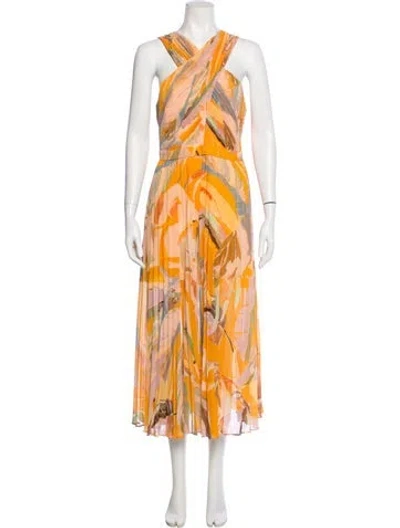 Pre-owned Ted Baker Printed Long Dress In Orange