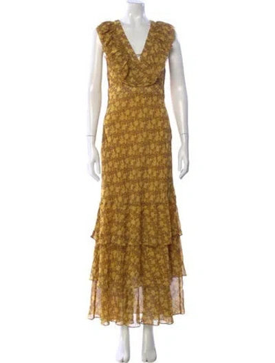 Pre-owned Ted Baker Printed Long Dress W/ Tags In Yellow
