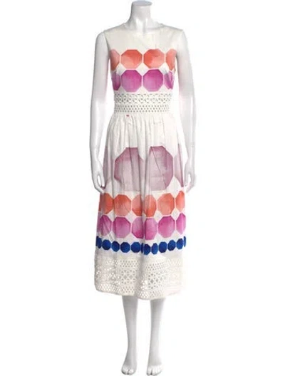 Pre-owned Ted Baker Printed Long Dress In White