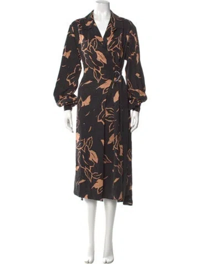 Pre-owned Ted Baker Printed Midi Length Dress In Black
