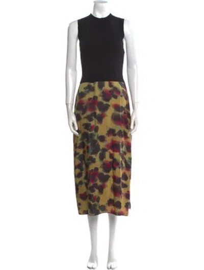Pre-owned Ted Baker Printed Midi Length Dress In Black