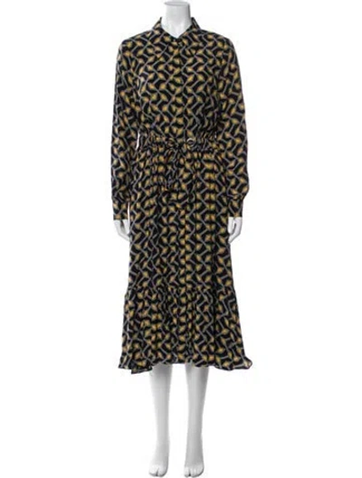 Pre-owned Ted Baker Printed Midi Length Dress In Black