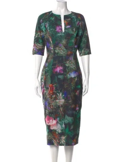 Pre-owned Ted Baker Printed Midi Length Dress In Black