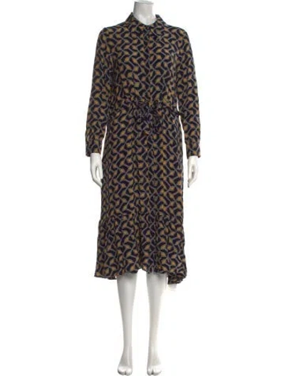 Pre-owned Ted Baker Printed Midi Length Dress In Black