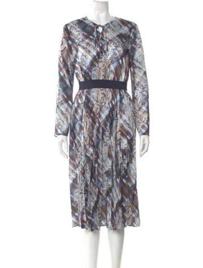 Pre-owned Ted Baker Printed Midi Length Dress In Blue