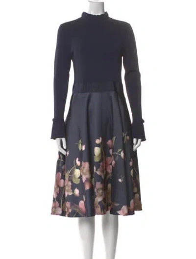 Pre-owned Ted Baker Printed Midi Length Dress In Blue
