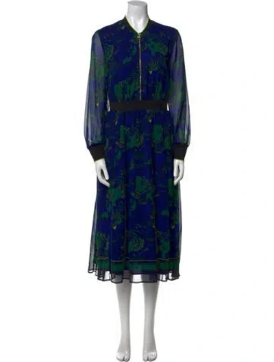 Pre-owned Ted Baker Printed Midi Length Dress In Blue