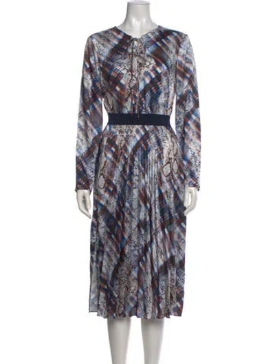 Pre-owned Ted Baker Printed Midi Length Dress In Blue