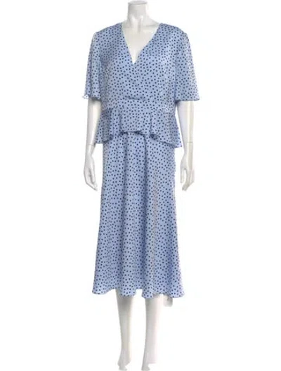 Pre-owned Ted Baker Printed Midi Length Dress In Blue