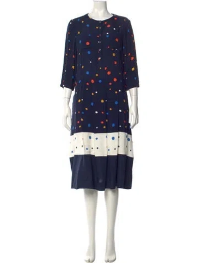 Pre-owned Ted Baker Printed Midi Length Dress In Blue