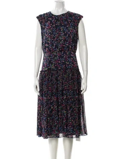 Pre-owned Ted Baker Printed Midi Length Dress In Blue