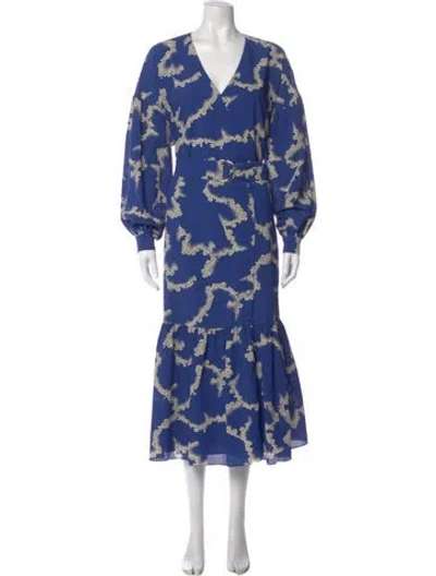 Pre-owned Ted Baker Printed Midi Length Dress In Blue