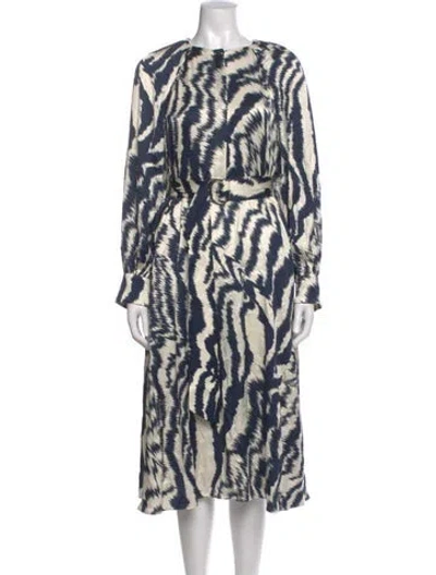 Pre-owned Ted Baker Printed Midi Length Dress In Blue