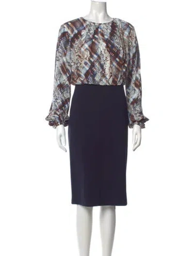 Pre-owned Ted Baker Printed Midi Length Dress In Blue