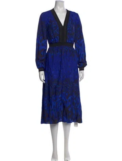 Pre-owned Ted Baker Printed Midi Length Dress In Blue