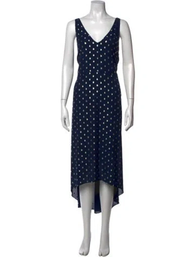 Pre-owned Ted Baker Printed Midi Length Dress In Blue/metallic