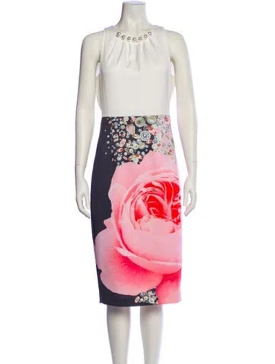 Pre-owned Ted Baker Printed Midi Length Dress In Gray