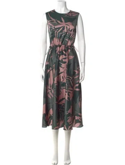 Pre-owned Ted Baker Printed Midi Length Dress In Green