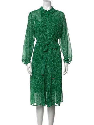 Pre-owned Ted Baker Printed Midi Length Dress In Green