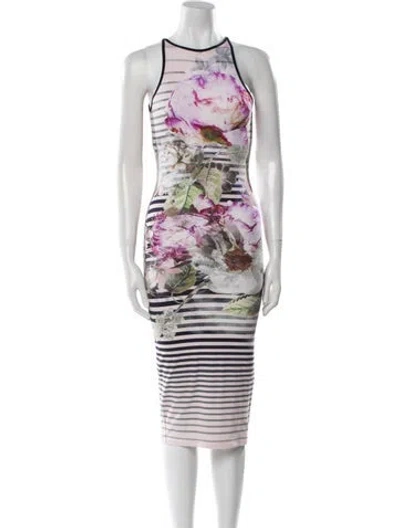 Pre-owned Ted Baker Printed Midi Length Dress In Multi