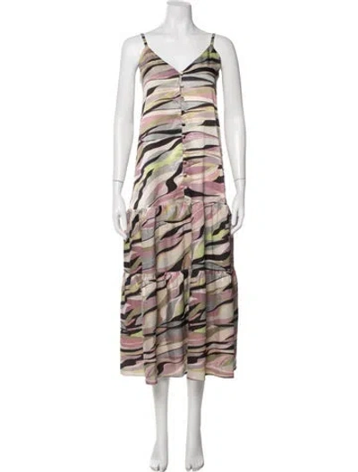 Pre-owned Ted Baker Printed Midi Length Dress In Neutral