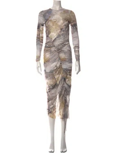 Pre-owned Ted Baker Printed Midi Length Dress In Neutrals