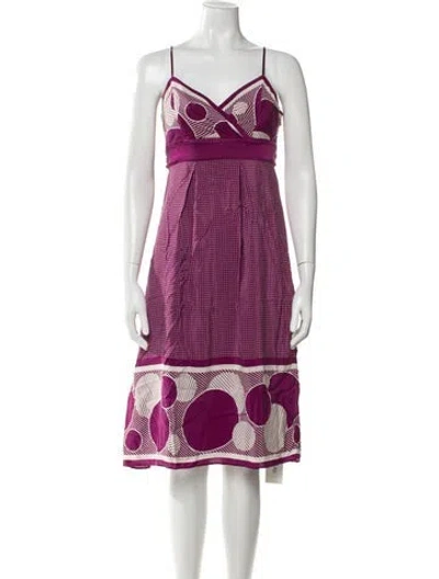 Pre-owned Ted Baker Printed Midi Length Dress In Purple