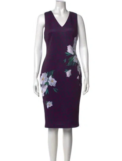 Pre-owned Ted Baker Printed Midi Length Dress In Purple