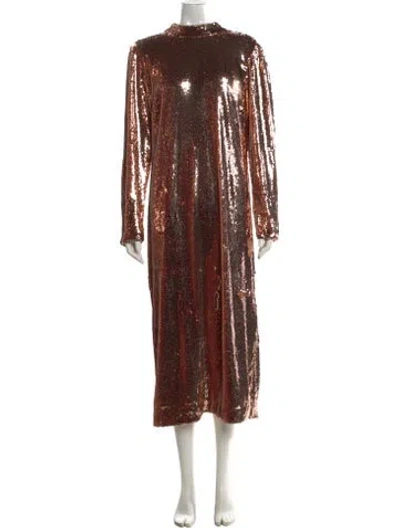 Pre-owned Ted Baker Printed Midi Length Dress W/ Tags In Gold