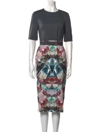 Pre-owned Ted Baker Printed Midi Length Dress W/ Tags In Gray