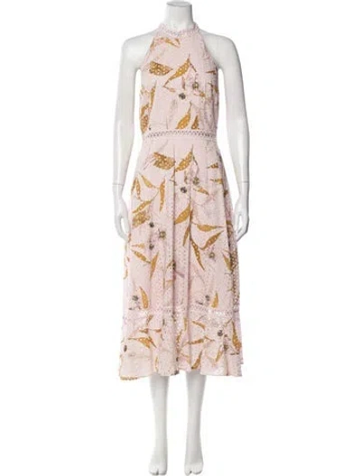 Pre-owned Ted Baker Printed Midi Length Dress W/ Tags In Pink