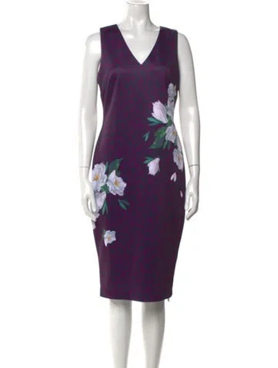 Pre-owned Ted Baker Printed Midi Length Dress W/ Tags In Purple