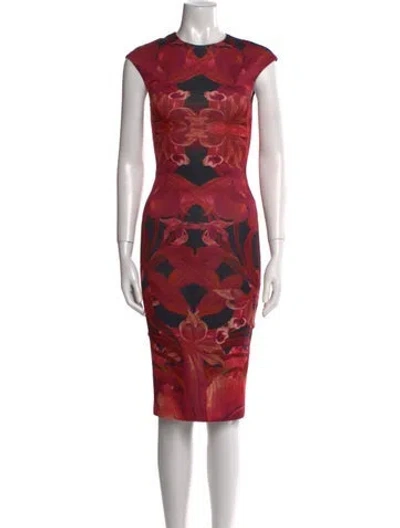 Pre-owned Ted Baker Printed Midi Length Dress W/ Tags In Red