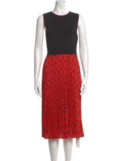 Pre-owned Ted Baker Printed Midi Length Dress W/ Tags In Red