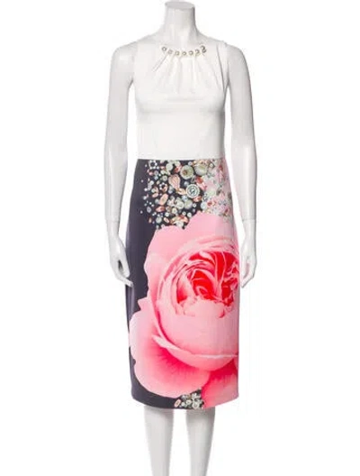 Pre-owned Ted Baker Printed Midi Length Dress W/ Tags In White