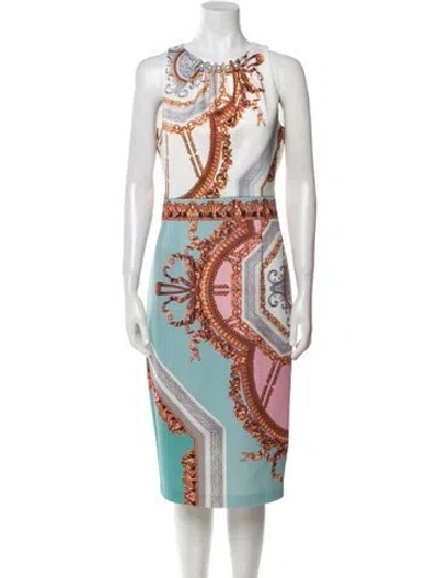 Pre-owned Ted Baker Printed Midi Length Dress In White