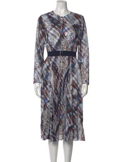 Pre-owned Ted Baker Printed Midi Length Dress In White