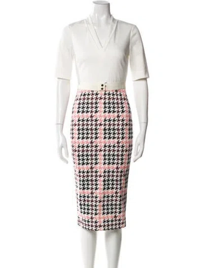 Pre-owned Ted Baker Printed Midi Length Dress In White