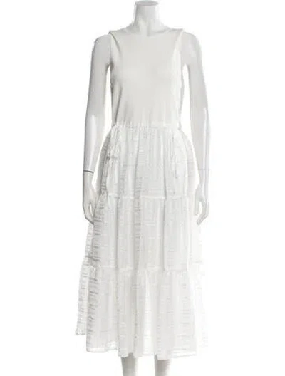Pre-owned Ted Baker Printed Midi Length Dress In White