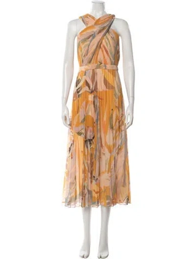 Pre-owned Ted Baker Printed Midi Length Dress In Yellow