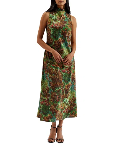Ted Baker Printed Midi Slip Dress In Green