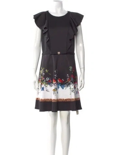 Pre-owned Ted Baker Printed Mini Dress In Black