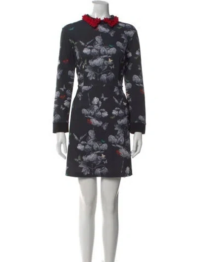 Pre-owned Ted Baker Printed Mini Dress In Black
