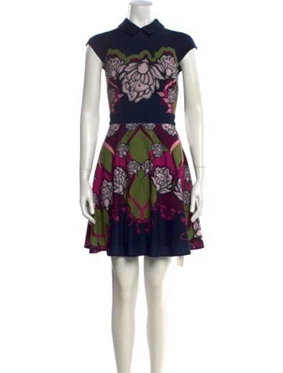 Pre-owned Ted Baker Printed Mini Dress In Blue