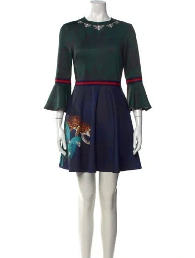 Pre-owned Ted Baker Printed Mini Dress In Blue/green