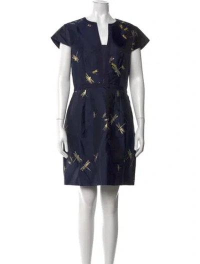Pre-owned Ted Baker Printed Mini Dress In Blue/metallic
