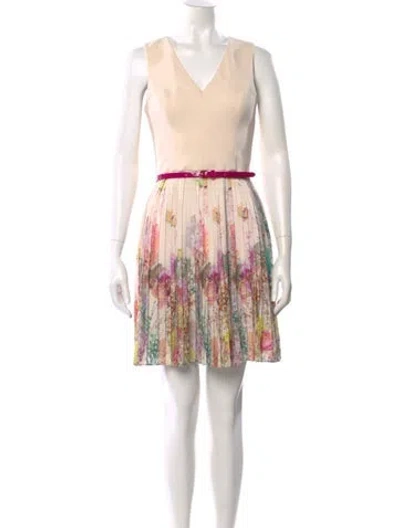 Pre-owned Ted Baker Printed Mini Dress In Neutral