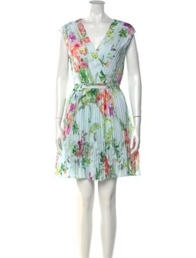 Pre-owned Ted Baker Printed Mini Dress W/ Tags In Green
